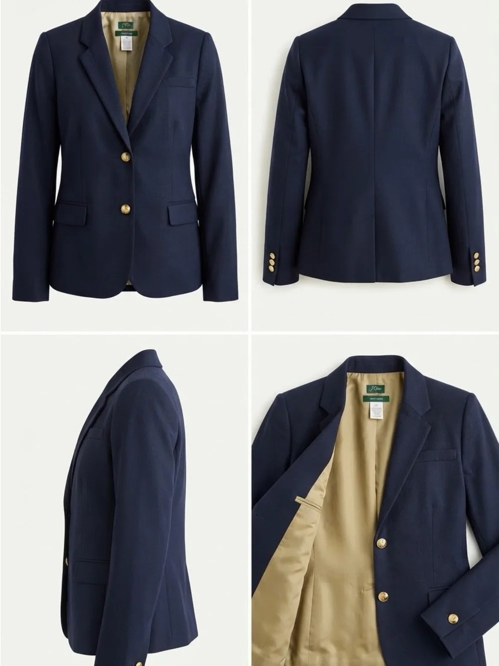 J. Crew Schoolboy Blazer Woman’s Size 12 Navy Blue Wool Blend Gold Button Jacket